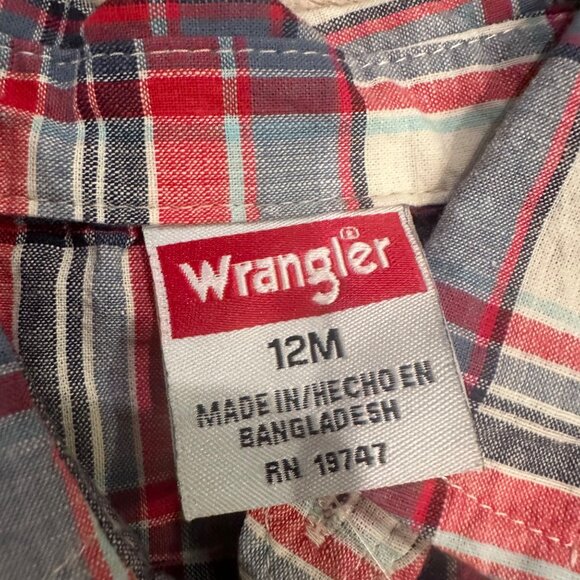 WRANGLER BOYS RED PLAID BUTTON UP SHORT SLEEVE SHIRT NEW 12 MONTH - Picture 5 of 7